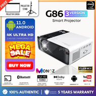 MONOZ Projector 6000 Lumens G86 projector 4k Ultra HD 1080P Android Projector Mini WIFI LCD Led Portable Laser Projector Android Box TV HDMI Cable