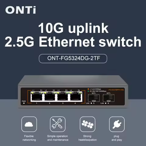 ONTi 2.5GbE Switch 2.5GBASE-T 4 Port 2.5G RJ45 with 2 Port 10G SFP+ Fanless Plug and Play Network Sw