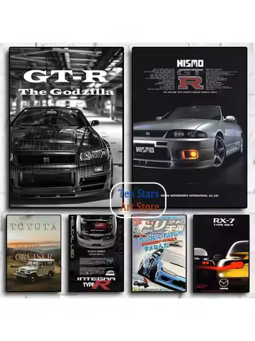 Japanese Car NN-ISSAN HH-onda TT-OYOTA GT-R RX Cars Poster Canvas Painting Wall Art Pictures Home Ro
