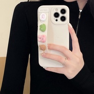 Suitable for IPhone 11 12 Pro Max X XR XS Max SE 7 Plus 8 Plus IPhone 13 Pro Max IPhone 14 15 Pro Max White Colour Phone Case with Four Cuteanimal Accessories Wrist Strip