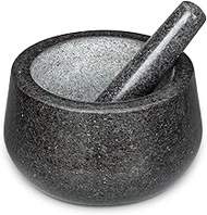 Extra Large Mortar and Pestle, 7 Inch 4 Cup, Heavy Duty Black Polished Granite Mortar and Pestle Set, Guacamole Mortar and Pestle, Stone Grinder Bowl for Making Salsa, Pesto, Stone Grinder Bowl