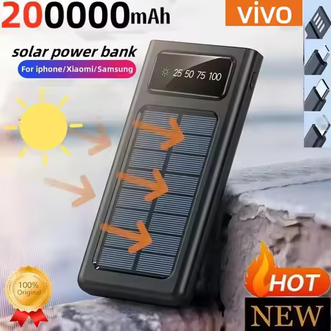 VIVO 200000mAh Solar Power Bank 3C Certification 4 line Big Capacity LED Light Portable Charger Fast