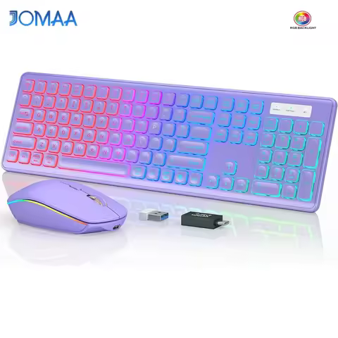 Wireless Keyboard and Mouse Combo Backlit ,Rechargeable Full-Size Illuminated Wireless Keyboard and 