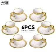 fMBB 200ml Coffee Cups Set w/ Gold Trim – 6-Piece Ceramic Cups & Saucers,Perfect to Coffee lovers