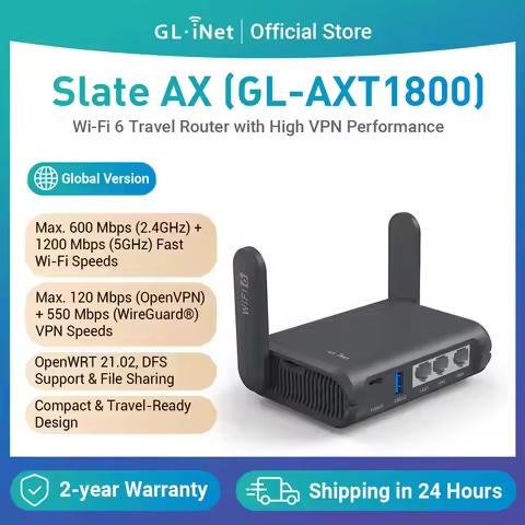 GL.iNet GL-AXT1800 (Slate AX) Wi-Fi 6 Gigabit Travel Router,Client&Server, OpenWrt, Adguard Home, Pa