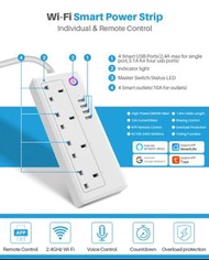 智慧擴充 4 插座 + 4 USB 集線器 WiFi Tuya應用程式和語音控制 智慧電源拖板支援 Google Home 和 Amazon Alexa  pilckp Smart Extension