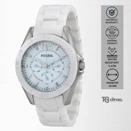 jam tangan fashion wanita fossil riley analog strap keramik chronograph day date white water resistant luxury watch mewah elegant original CE1002