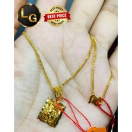 SET Rantai Leher Mesin padu + Loket Petak Emas 916 Tulen / 22K PURE GOLD