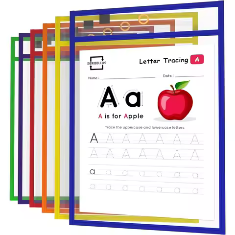 6 Pack Reusable Dry Erase Pockets Sleeves Colorful Dry Erase Pocket Sleeves for School Office Sheet 