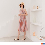 OB DESIGN ★ CONTRAST COLOR STRIPED ELASTIC WAIST MAXI DRESS ★ 2 COLOR ★ S-XXXL SIZE ★ PLUS SIZE