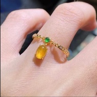 冰種翡翠天然翡翠A玉班指披指指環 • 18k金琥珀黃翡翠戒指
