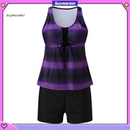 BUYMEZ  Two-piece Swimwear 2pcs Women Swimsuit Set Sexy Drawstring Flowy Hem Top Split Swim Trunks S