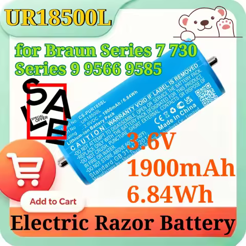 UR18500L 3.6V 1900mAh 6.84Wh Li-ion Replacement Shaver Battery for Braun Series 7 730 Series 9 9566 