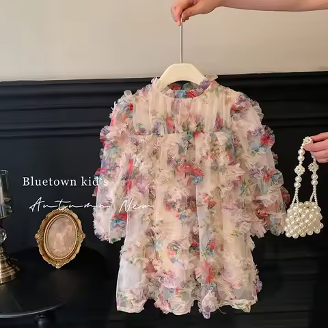 Girls' Dress Autumn New Korean Style Western Style Baby Girl Puff Sleeve Three-Dimensional FARCENT P