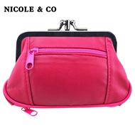 NICOLE Amp; CO กระเป๋าหนังแกะแท้สำหรับผู้หญิง,กระเป๋าใส่บัตรหนังแกะแท้ใหม่กระเป๋าเงินใส่เหรียญขนาดเล