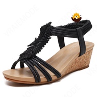 VRAIEMODE Slingback Wedge Sandals Soft Elastic Band Bohemian Sandals Mid-Heel Womens Sandals Peep To