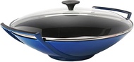 Le Creuset Enameled Cast-Iron 14-1/4-Inch Wok with Glass Lid, Cobalt Blue