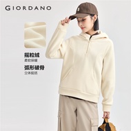 GIORDANO Women Hoodies Polar Fleece Half Zip Windproof Hoodies Solid Color Smooth Warm Simple Fashio