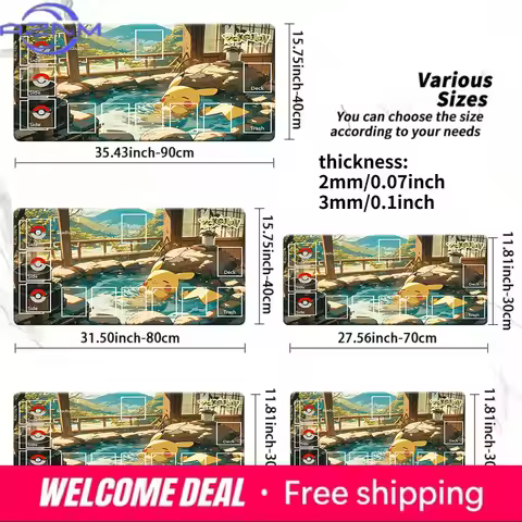 Cute Hot Spring Pikachu Pokemon TCG Playmat Large Non-Slip Gaming Desk Mouse Pad Table Mat