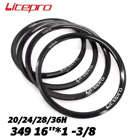 Litepro 349 16x1-3/8 For Brompton Folding Bike Rims 20/24/28/36H Aluminum Double Wall Rim Glossy Bla
