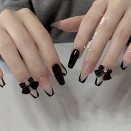 (FIRE) Nail BOX BLACK GEL PAINTING WITH BOW. Nail DESIGN