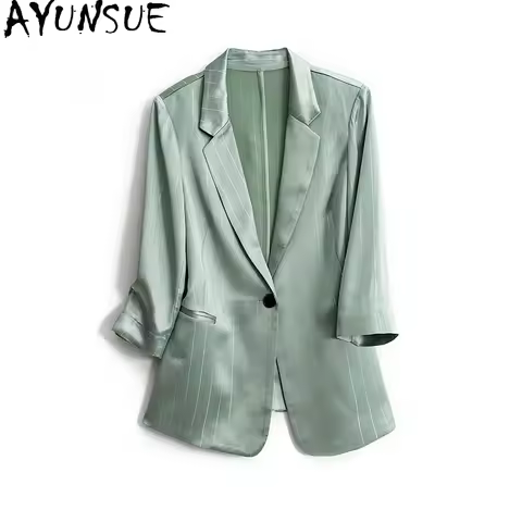 AYUNSUE Blazer Woman 3/4 Sleeves White Office Chic Blazers 2021 Fall Winter Elegant Outerwear LJ1134
