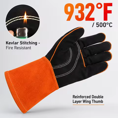 Welding Gloves 932°F Heat Resistant Leather Gloves with Kevlar Stitching 4-Layer Insulated Cowhide W