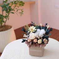 方型永生小盆花 咖啡