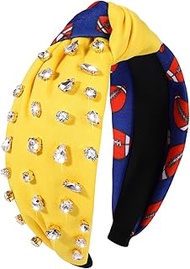 Game Day Headbands, Football Baseball Headband for Women, Rhinestone Knotted Headbands Bejeweled Emb