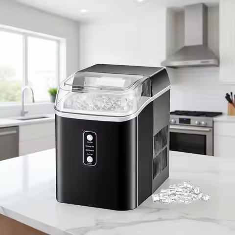 Portable Ice Maker Countertop 6 Mins, 1.55L Tank, Self-Cleaning, Ideal for Parties, RVs, Home, Black