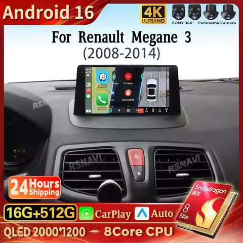 Android 16 Carplay Auto Car Radio Multimedia Player For Renault Megane 3 Fluence Samsung SM3 2008 - 