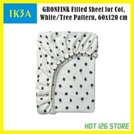 IKEA GRONFINK Fitted Sheet / Cadar Katil Bayi, White/Tree Pattern, 60x120 cm