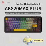 Ajazz AK820MAX บวกคีย์บอร์ดแบบกลไกบลูทูธไร้สายโหมดการเผาไหม้ด้านข้าง75พร้อมคอลัมน์เล่นเกม8000MAh