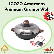 [Ready Stock] iGOZO Amazonas Premium Granite Non Stick Cookware 36cm Wok IH 【With Free Gifts】