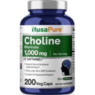 NusaPure Choline Bitartrate 1000 mg 200 Veggie Capsules (Vegetarian Non-GMO) (No.3532)