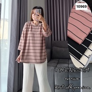 10969 Top Theresia EmbroideredWanita 3/s 4 Stripe Motif Oval Knit Silk Premium Bottom | Top Daily Ko