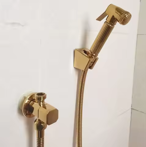 shiny gold angle valve and Toilet Bidet Sprayer Washing Shower Head Flusher Flushing Clean Bidets St