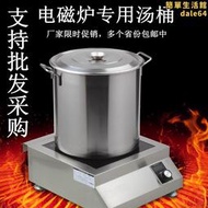 電磁爐專用湯鍋 不鏽鋼桶帶磁性帶蓋子高鍋430單底通用平底湯鍋圓桶