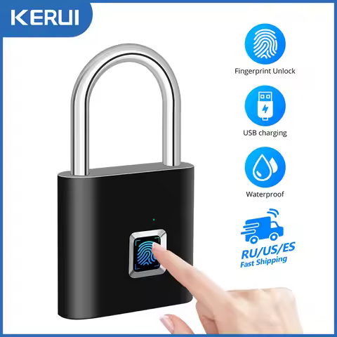 KERUI Keyless USB Charging Fingerprint Lock Smart Padlock Waterproof Door Lock 0.2sec Unlock Portabl