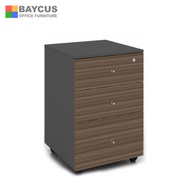 (Ready Stock Fully Installed) Mobile 3 Drawers (2 small and 1 big) with lock  Baycus Mobile Pedestal with 3 Drawers (Dar