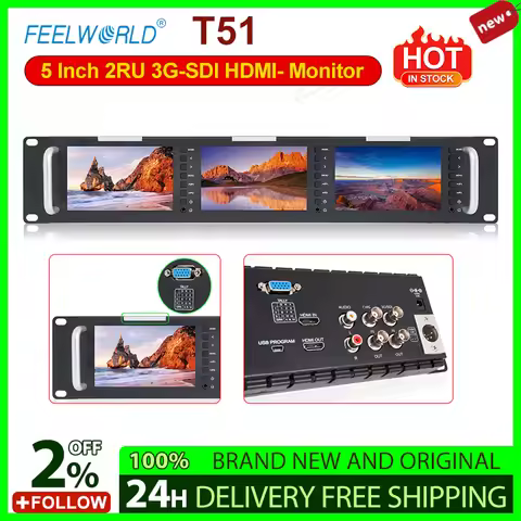 ~Feelworld T51 5 Inch 2RU 3G-SDI HDMI- Monitor LCD Rack Mount Monitor with AV Input and Output Broad
