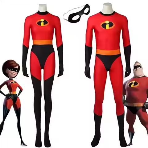 Mr Mrs Incredibles Cosplay Costume Anime The Incredibles Red Jumpsuit Bodysuit Mask Full Set Hallowe