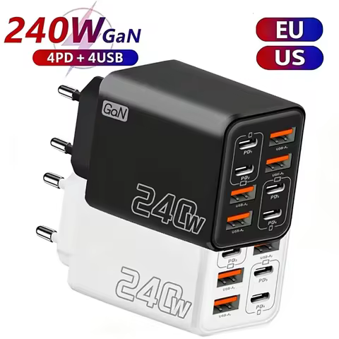 8 in 1 GaN Desktop USB Phone Charger 240W PD Fast Charger 4PD 4USB For iPhone 16 15 Pro Samsung Xiao