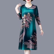 Váy Dài Tay in Hoa Thời Trang Rộng Rãi Cho Mẹ Trung Niên Và Cao Tuổi Mùa Thu Đông Mới Về Váy Dài Chữ