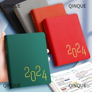 QQIN 2024 Agenda Book, Stationery PU Leather Calendar Book, 365 Days B6 Daily Weekly Planner