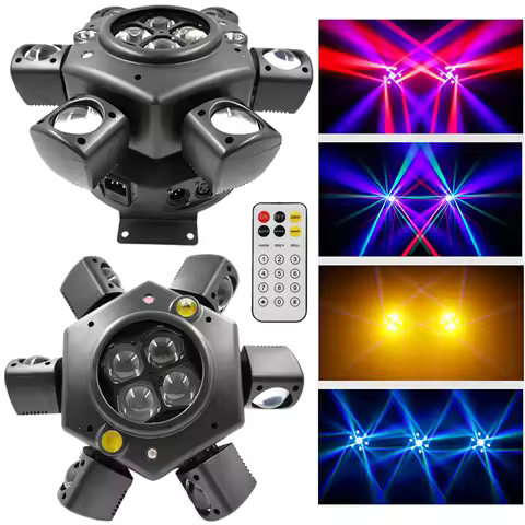 150W RGBW Beam 6 Arms Moving Head Light Remote DMX Controlled with Laser Strobe Effect DJ Disco Musi