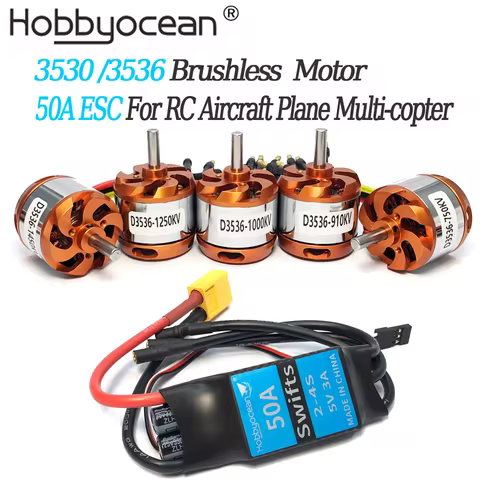 Hobbyocean RC D3530 3530 3536 Brushless Outrunner Motor 1100KV 1400KV 1700KV 1250KV 50A ESC For RC A