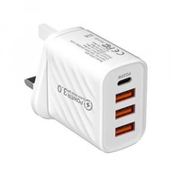 創意小品 - PD充電器 UK英規3.0 快充充電USB插頭 4插位 Type-C PD20W x 1 USB x 3 (白色)