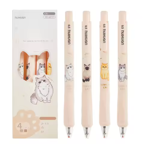 4-Pack Retractable Gel Pens, 0.5mm Black, Quick-Drying, Smooth Writing Pens, Cute Cat Design, Suitab