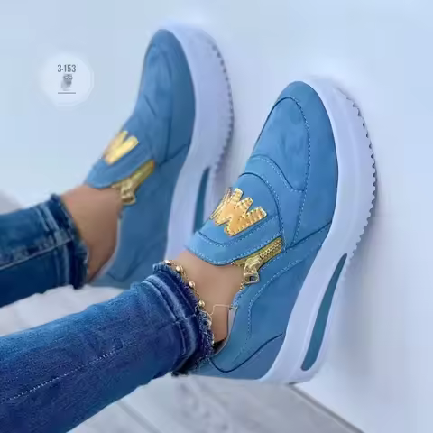 Large Size Athletic Sneakers Women New Casual Sports Shoes Women's Front Zip Single Shoes Non-slip C
